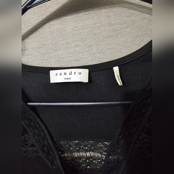 Sandro Paris Lace-trim T-shirt In Black - Picture 8 of 9